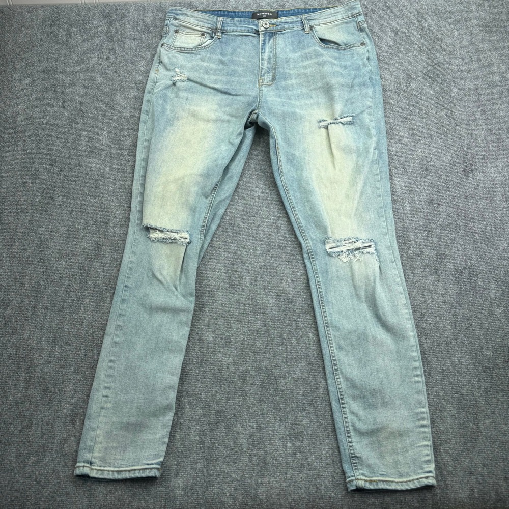 Serenade Jeans Mens 40 (39x32) Blue Distressed Light‎ Wash Denim